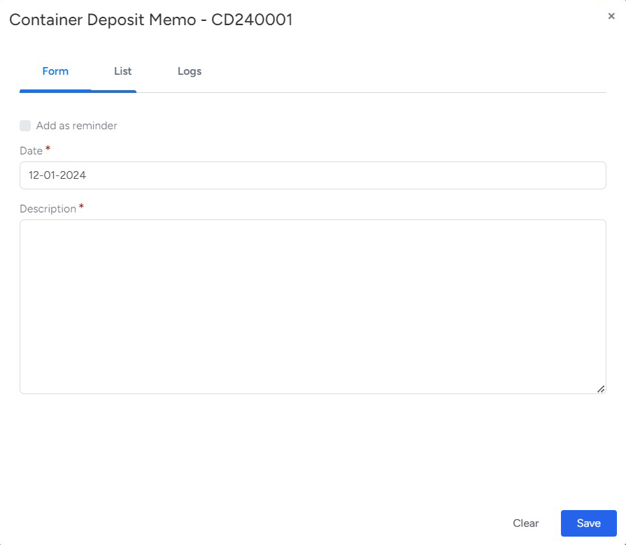 Memo Advance Features in Container Deposit