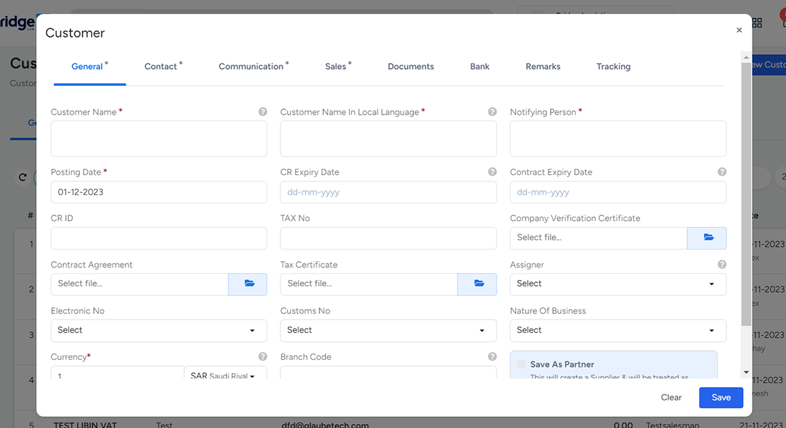 Customer Creation in Bridge LCS Freight Software