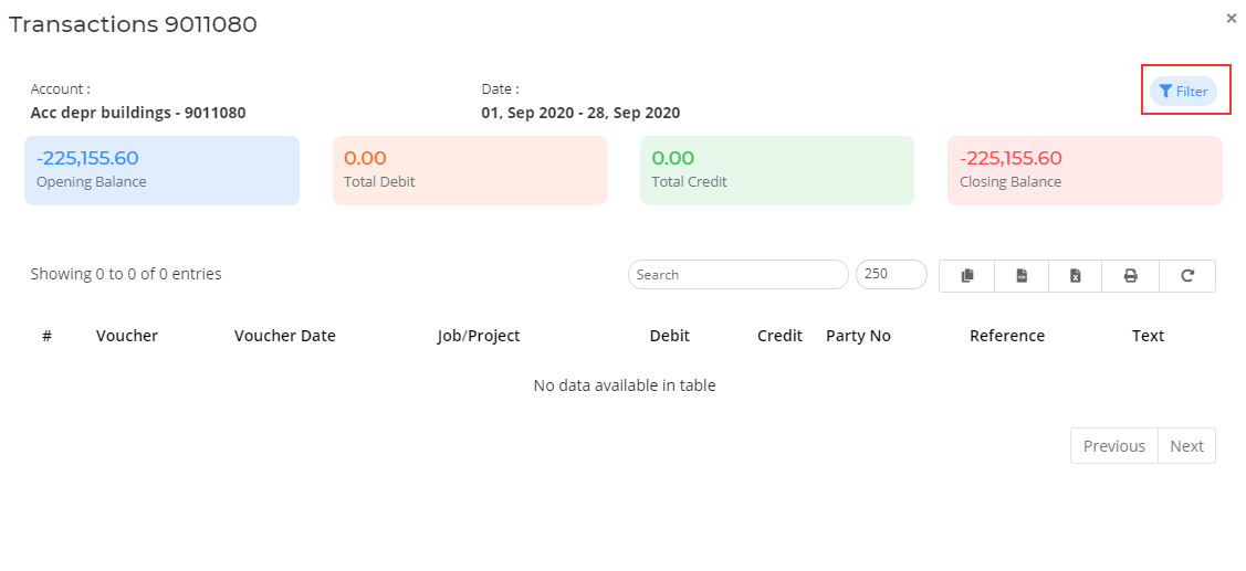 Trial Balance Detailed filter in Bridge LCS Logistics Software