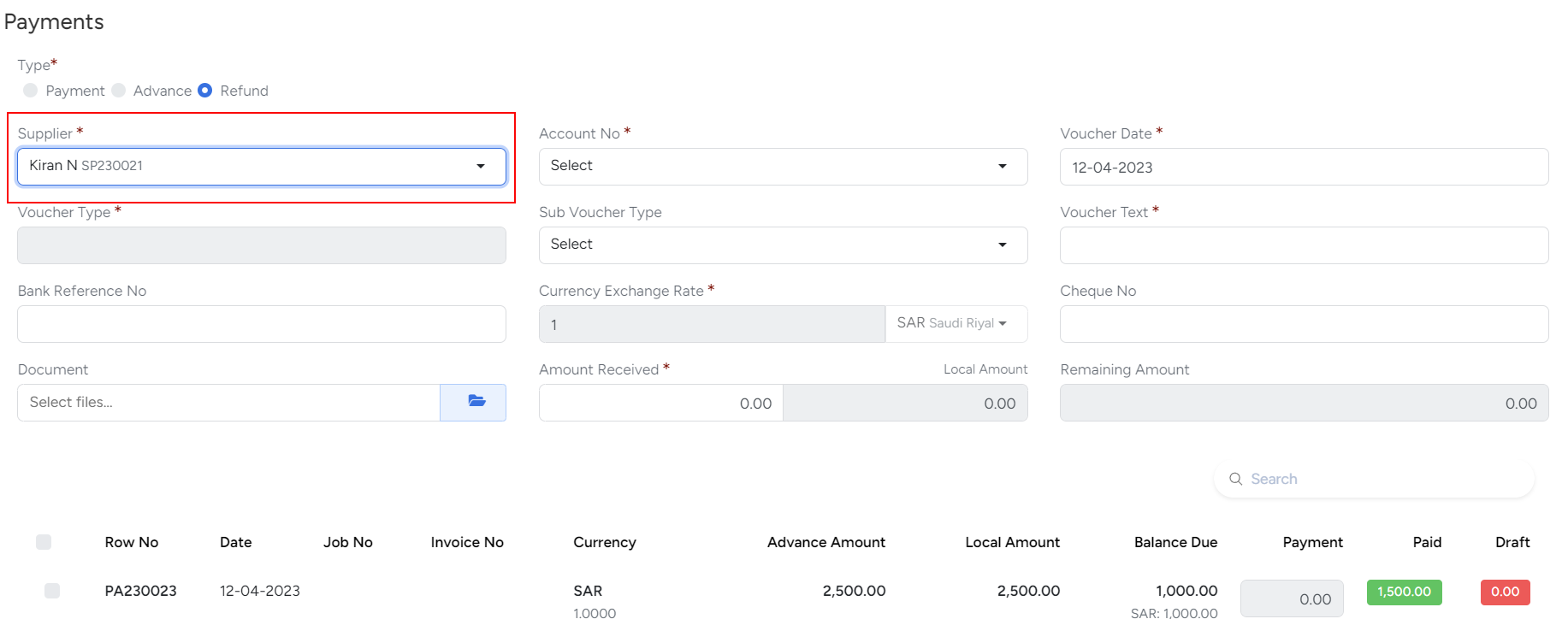 Payment Voucher in Bridge LCS Cargo Airline Software