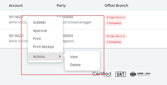 Actions Performed in Inter Company