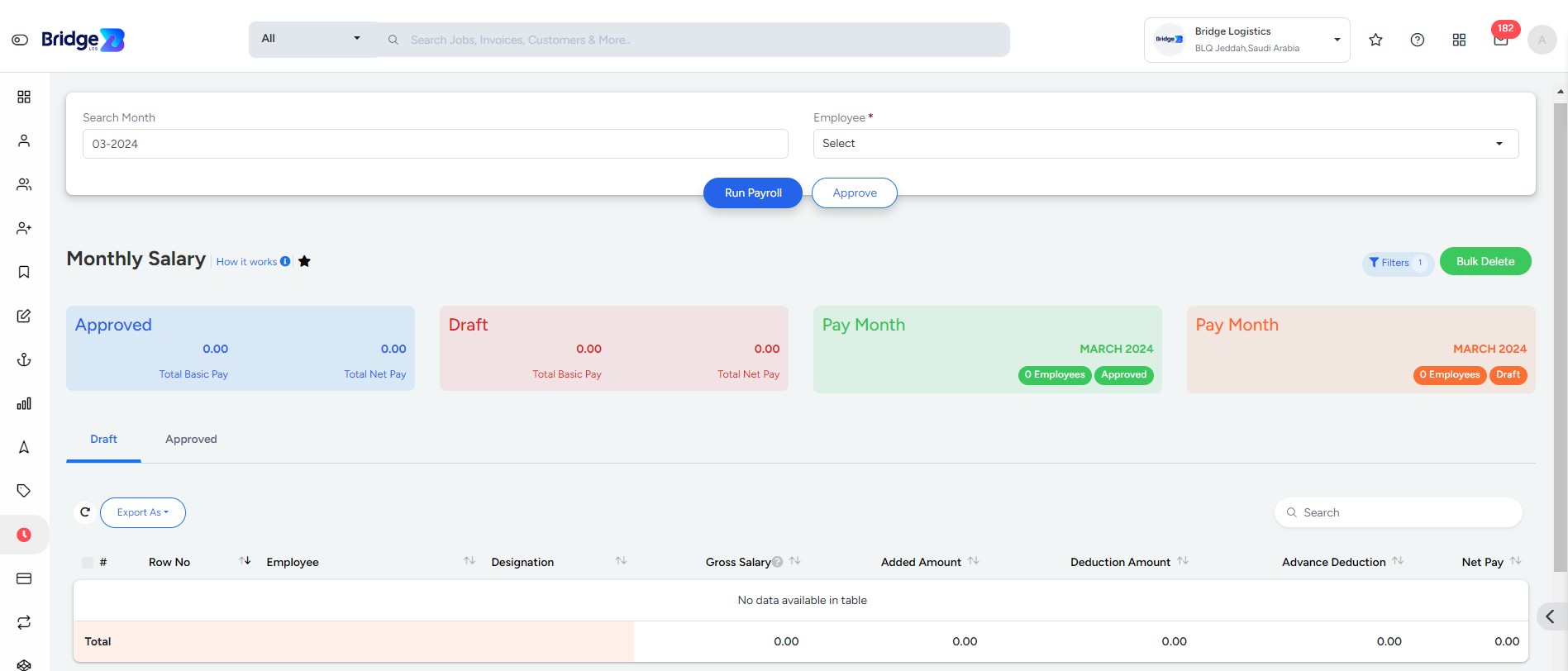 Monthly Salary details in Bridge LCS Customs Clearance Software