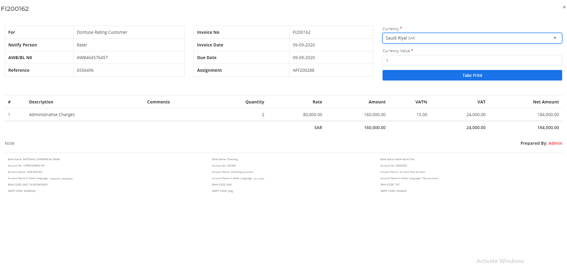 list of invoices involved to that particular description