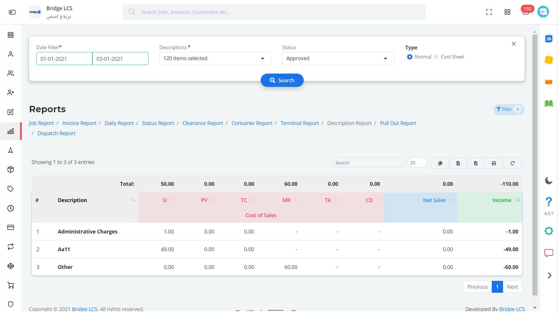 Description Report In Bridge LCS Freight Forwarding Software Solutions