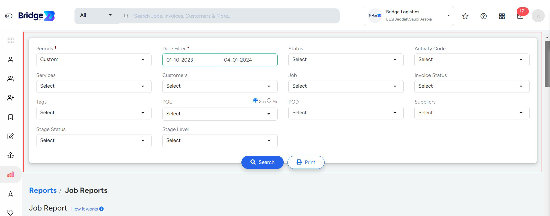 Filter Report In Bridge LCS Freight And Logistics Software