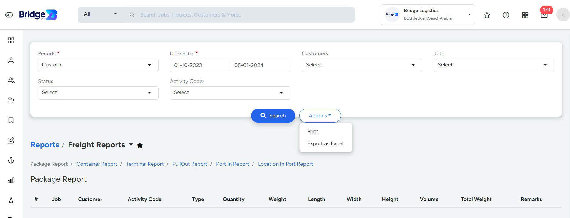 Package Report In Clearing And Forwarding Software