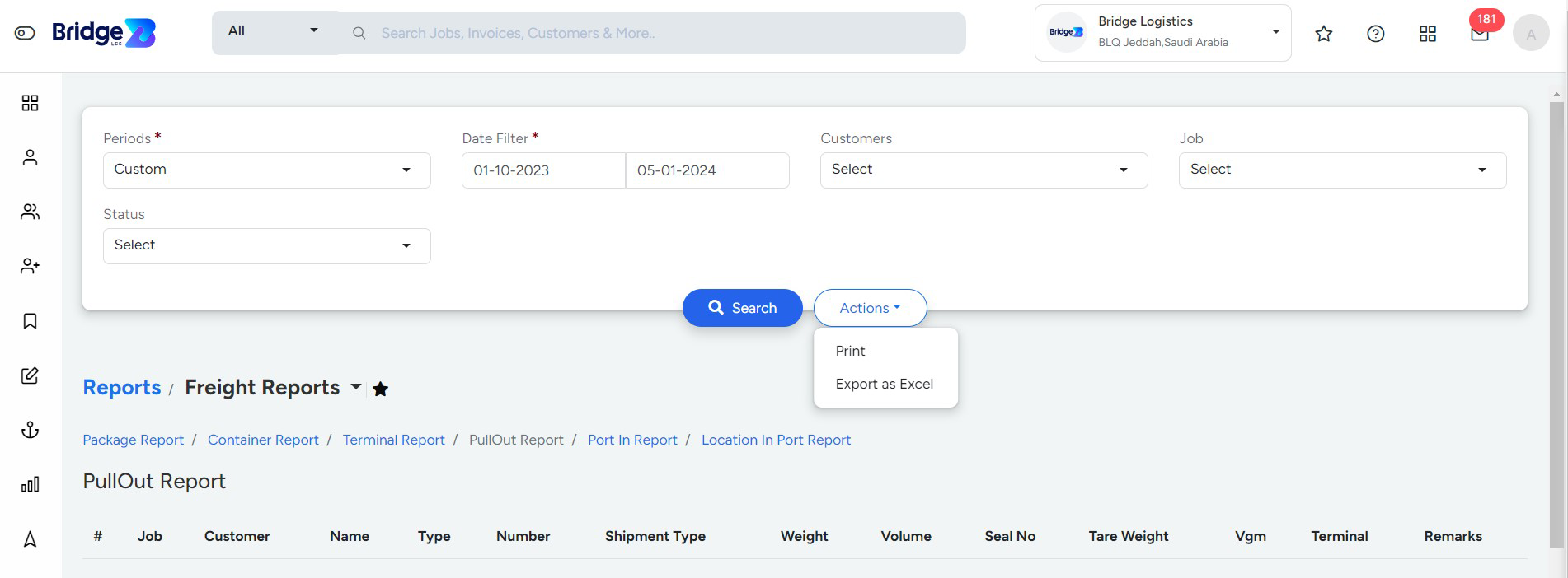 Pullout Report In Bridge lCS Software