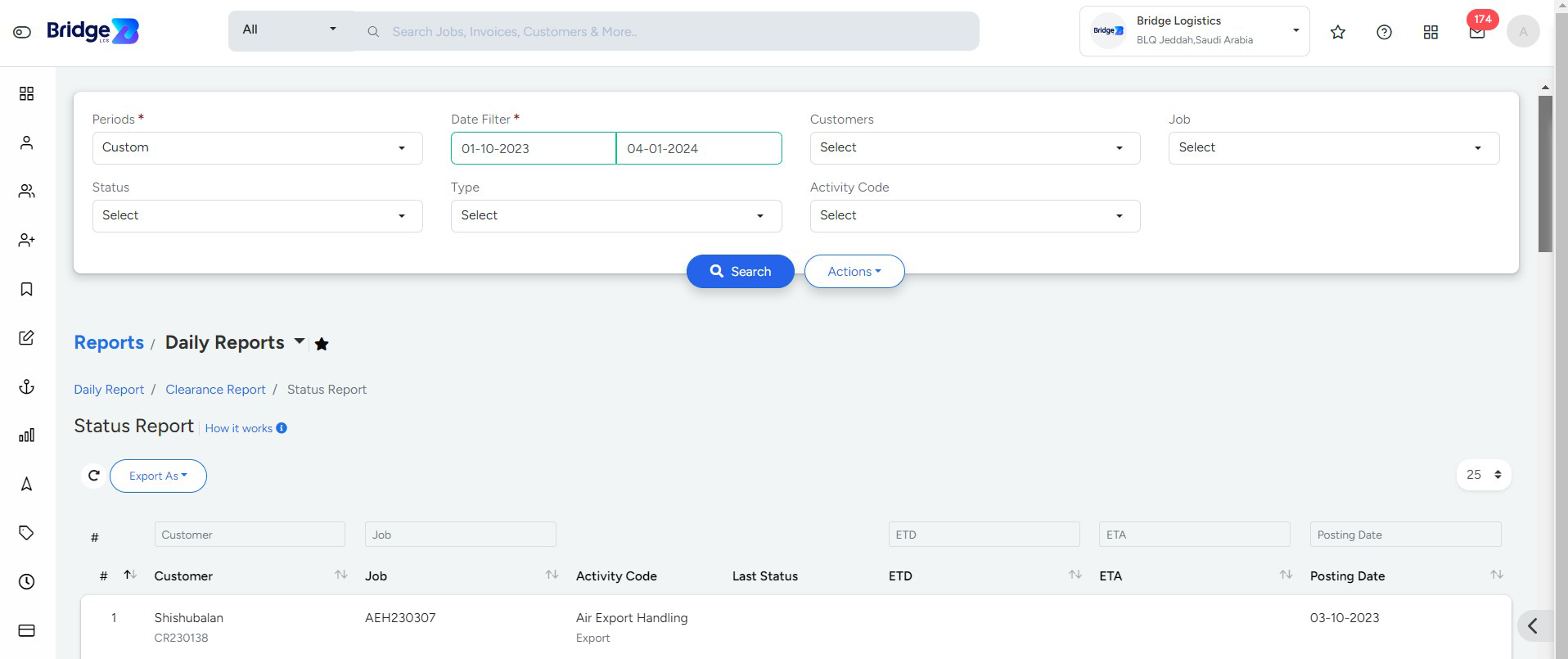 Status Report In Bridge LCS Ocean Freight Software