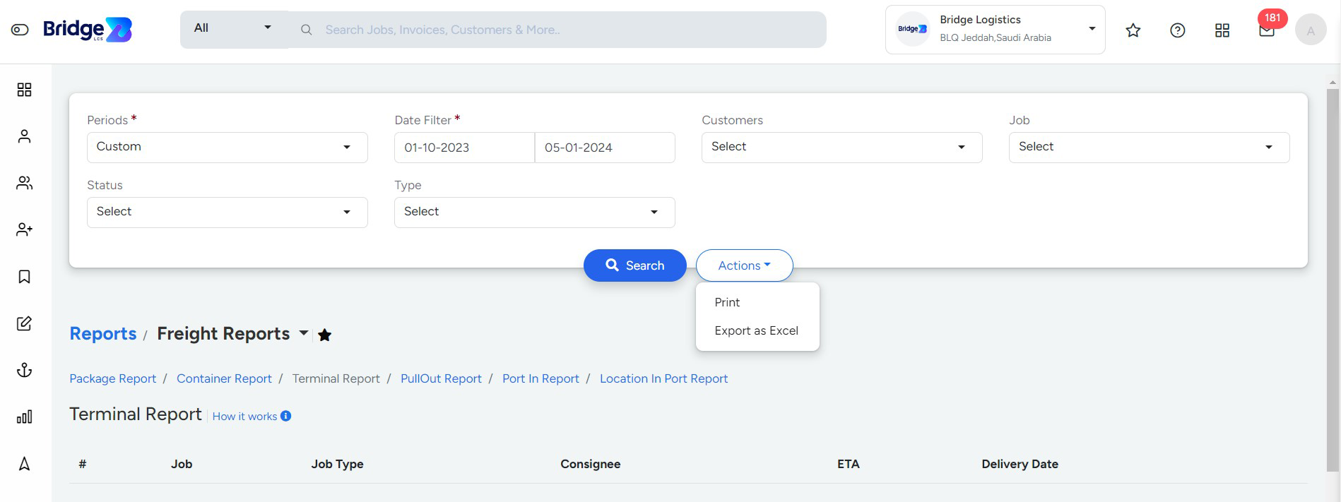 Terminal Report In Cargo Airline Software