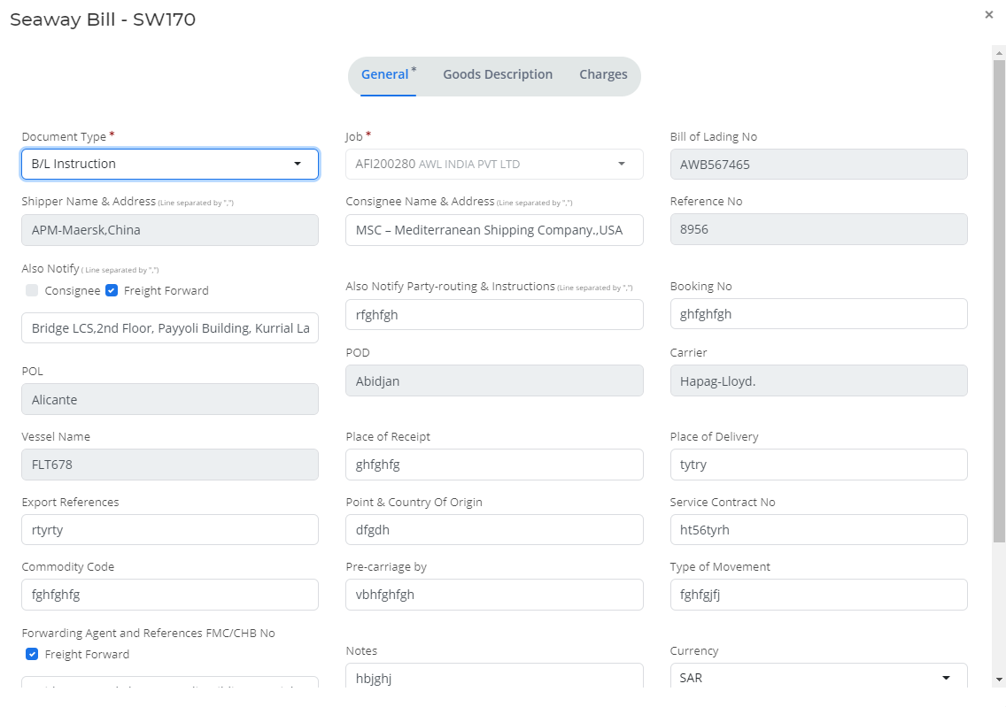 Advanced Options in Bill detail