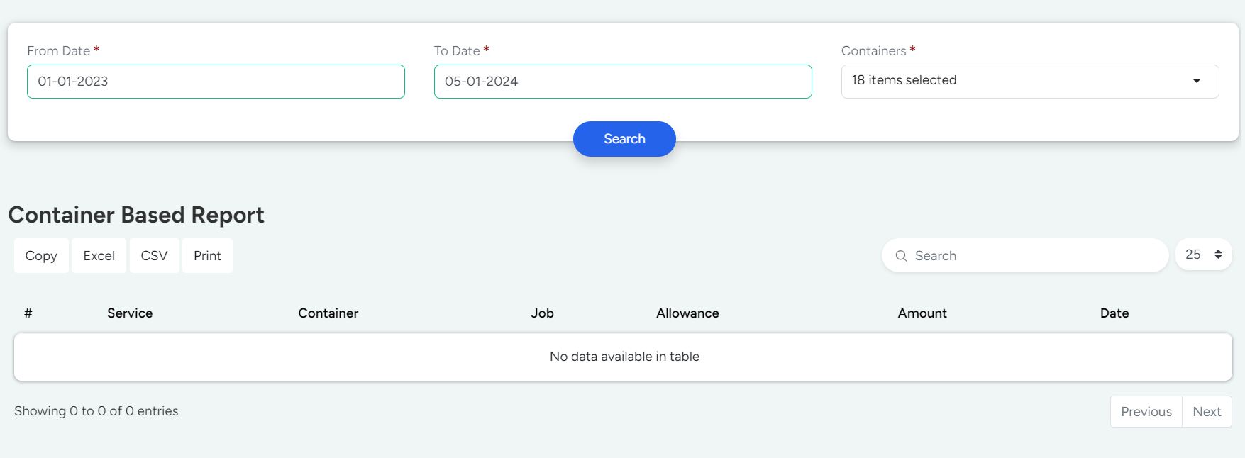 Container Based Report in Bridge LCS Freight Software