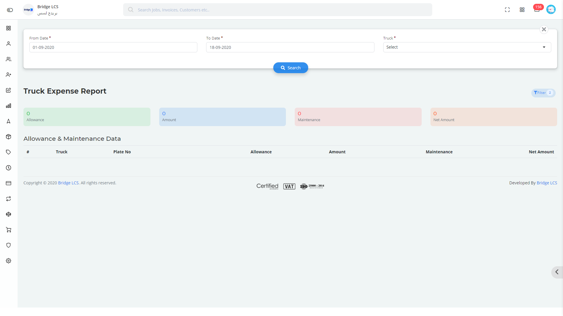 Truck Expense Report in Bridge LCS Transport Logistics Software